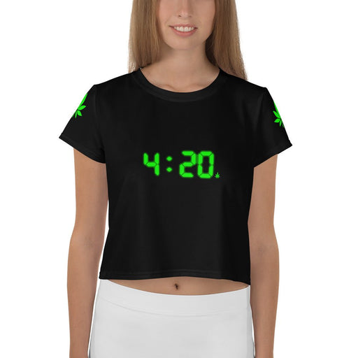 420 Cannabis Crop Top - Atomic Bullfrog, 420 alarm clock readout top with marijuana leaf