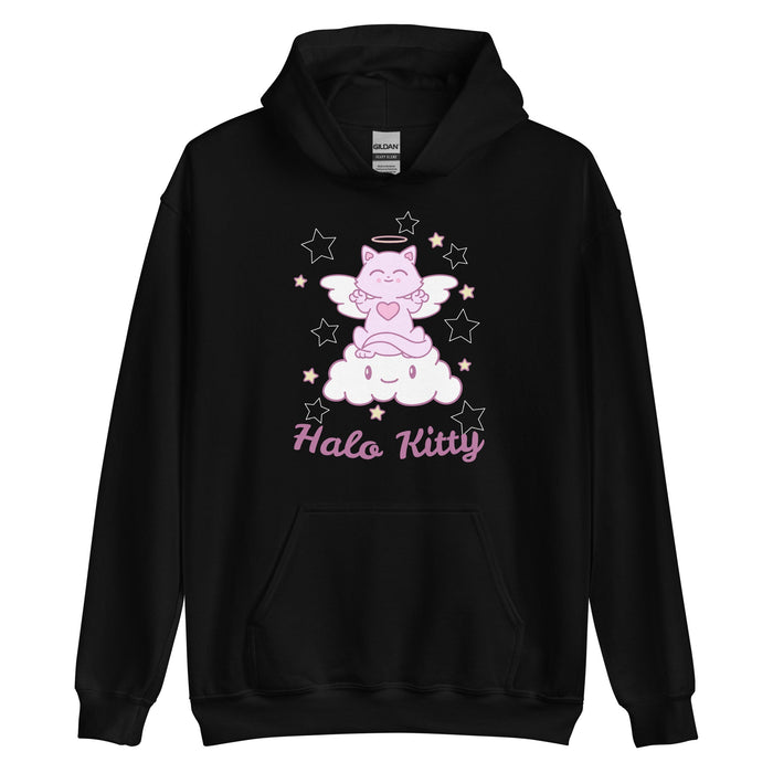 Adorable Kawaii Cat with Halo Hoodie in Sweet Pastel Colors - Perfect Gift for Cat Lovers! - Atomic Bullfrog