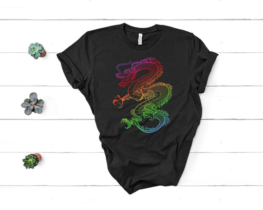 Chinese Dragon Rainbow Unisex Tee, Dragon, Cool Graphic Tee, Gift, Aesthetic Shirt, Skateboard Apparel, Dragon T-Shirt, Aesthetic Clothing - Atomic Bullfrog