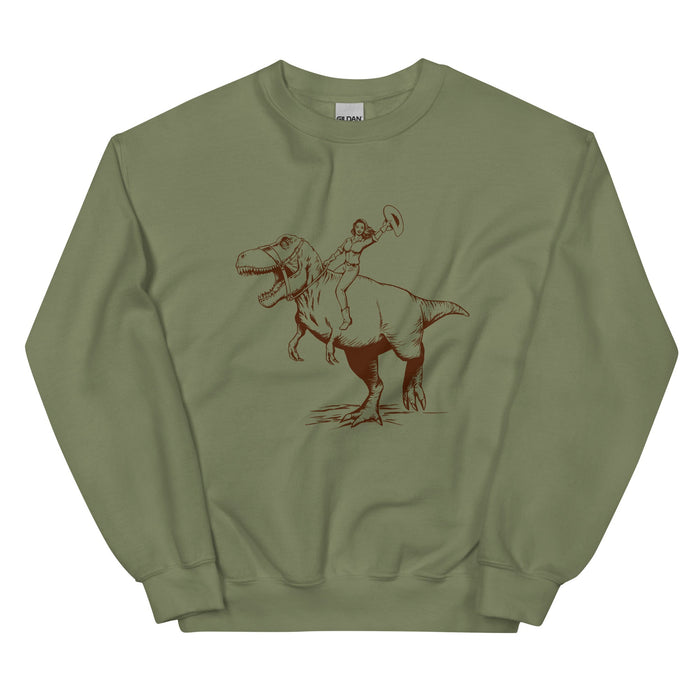 Cowgirl Riding Dinosaur Sweatshirt, Weird Shirts - Atomic Bullfrog