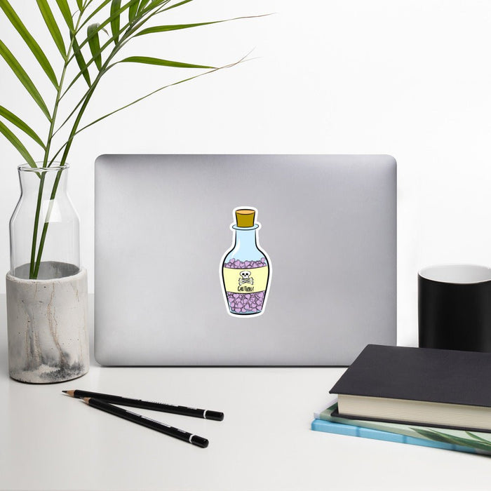 Cute Poison Bottle Sticker with Hearts - Unique Laptop Decal or Journal Cover - Atomic Bullfrog