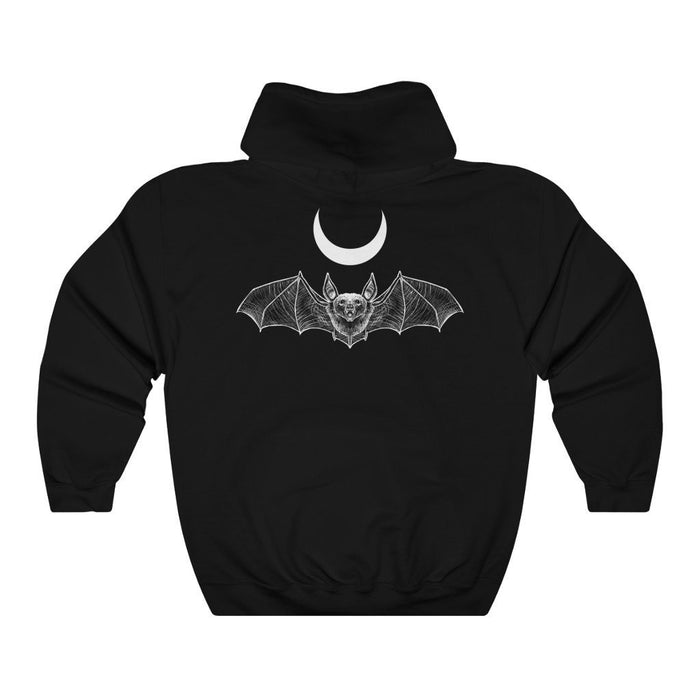 Dark Academia Bat Crescent Moon Unisex Heavy Blend Hoodie, Goth Bat Hoodie - Atomic Bullfrog