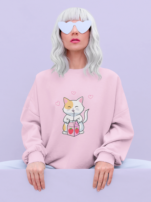 Kawaii Anime Cat with Strawberry Milk Unisex Sweatshirt
