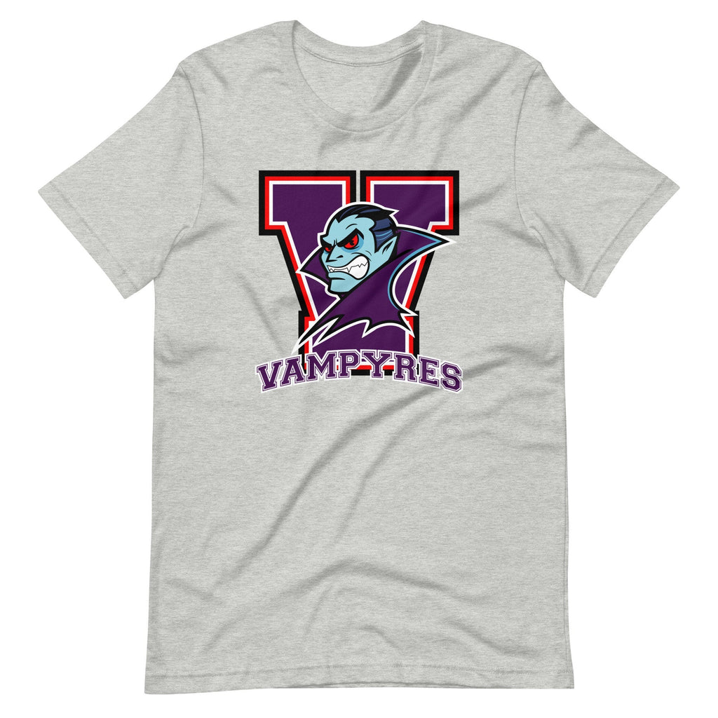 Funny Vampire Shirt, Collegiate Vampires Unisex t-shirt, Halloween tshirt, Funny College Parody Shirt, Vampire Mascot Shirt, Horror Fan Gift - Atomic Bullfrog