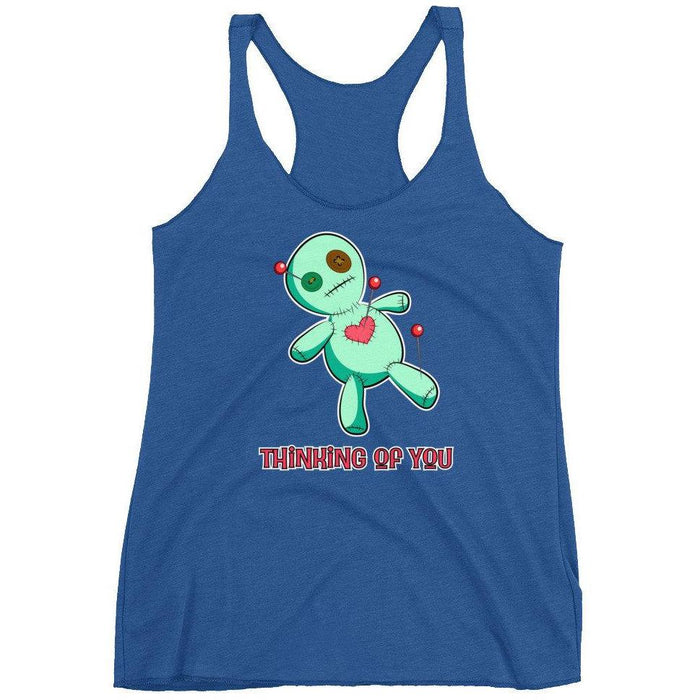 Funny Voodoo Doll, Thinking of You Women's Racerback Tank,Cute workout top,funny shirt,great gift,voodoo shirt,rockabilly style - Atomic Bullfrog