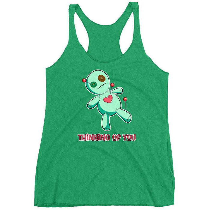 Funny Voodoo Doll, Thinking of You Women's Racerback Tank,Cute workout top,funny shirt,great gift,voodoo shirt,rockabilly style - Atomic Bullfrog