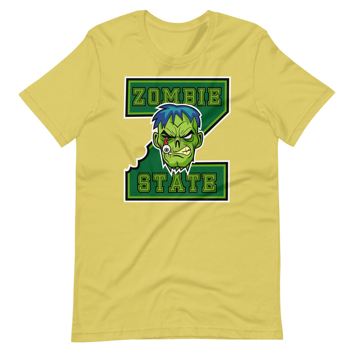 Funny Zombie Shirt, Halloween Unisex t-shirt, Funny Collegiate T-Shirt, Horror Fan Shirt, Undead College T-Shirt, Zombie State Shirt, Gift - Atomic Bullfrog
