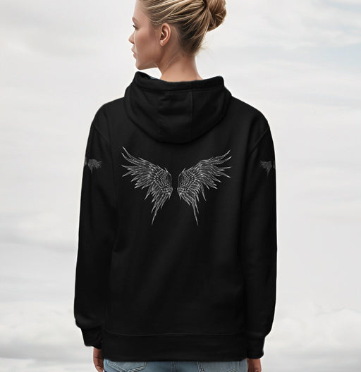 Heavenly Wings Hoodie: Beautiful Hand-Drawn Angel Design - Atomic Bullfrog