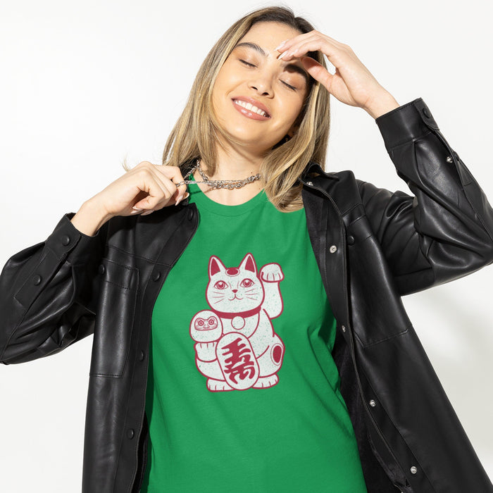 Japanese Lucky Cat T-shirt, Maneki Neko Unisex Shirt, Japanese Cat Shirt, Cat Lover T-shirt, Gift, Cat Mom TShirt, Cat Dad Tshirt - Atomic Bullfrog