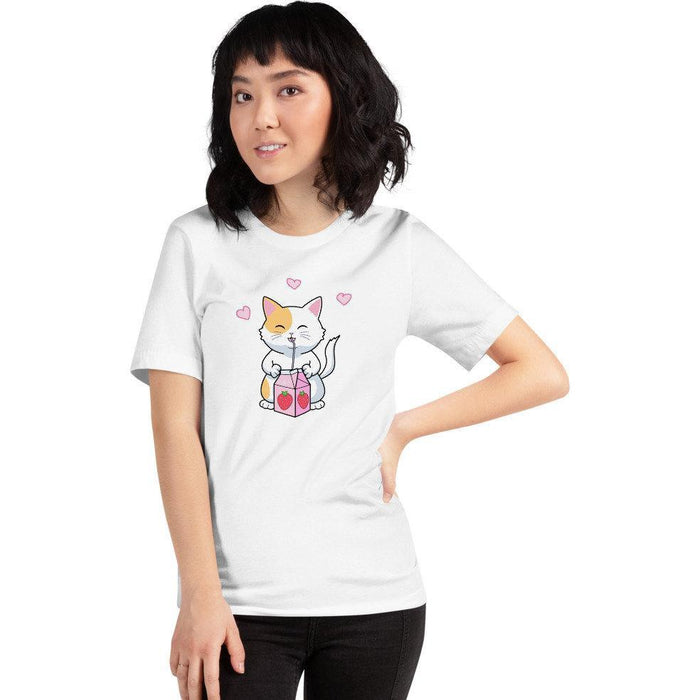 Kawaii Anime Cat with Strawberry Milk Unisex T-Shirt - Atomic Bullfrog