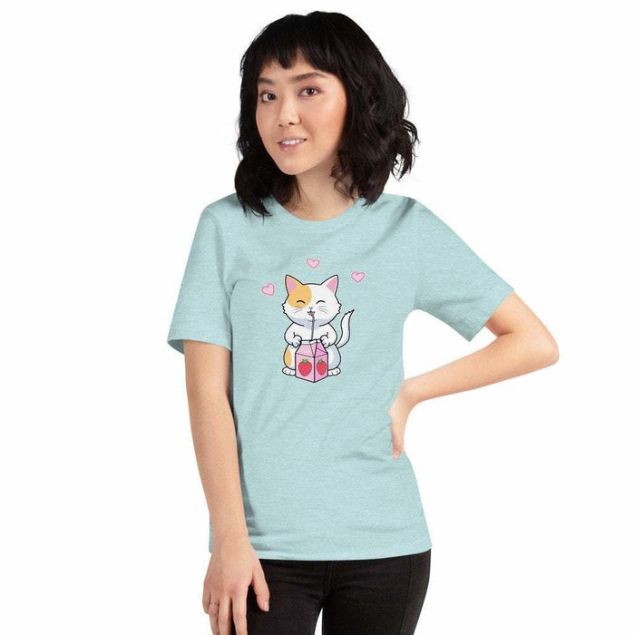 Kawaii Anime Cat with Strawberry Milk Unisex T-Shirt - Atomic Bullfrog