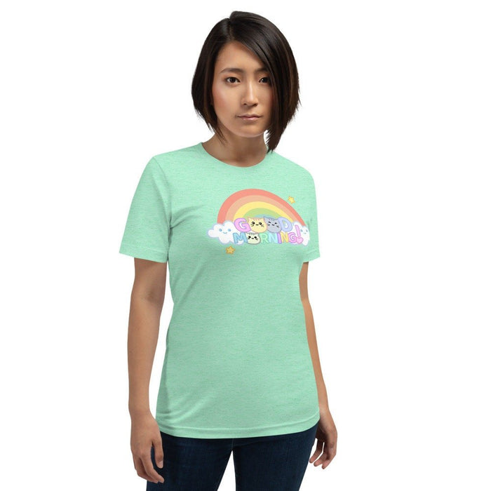 Kawaii Cat Shirt, Kawaii Rainbow Chibi Cats Unisex T-Shirt, Kawaii Aesthetic Tee, Chibi Cat Good Morning Tee, Kawaii Gift, Rainbow Cat Tee - Atomic Bullfrog