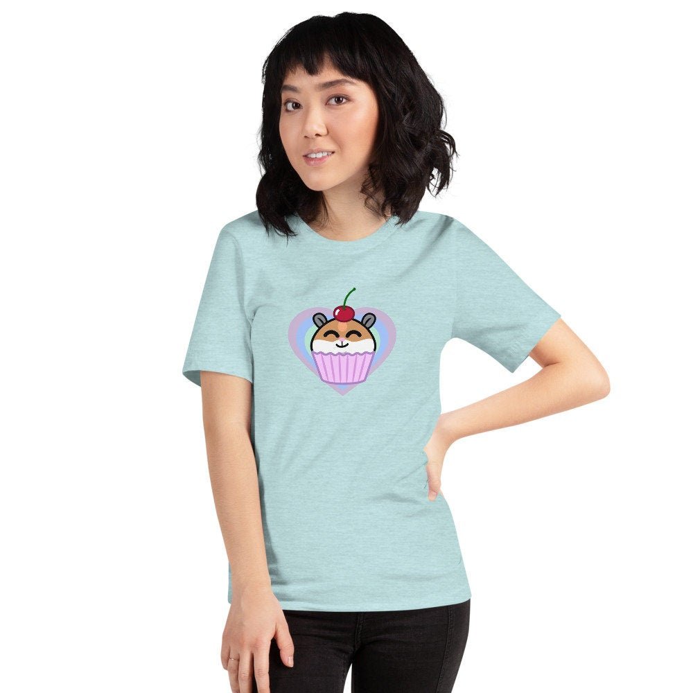 Kawaii Cute Happy Hamster Cupcake Short-Sleeve Unisex T-Shirt, Kawaii Clothing, Hammy Tee, Hamster Shirt, Gift, Hamster Mom, Hamster Dad - Atomic Bullfrog