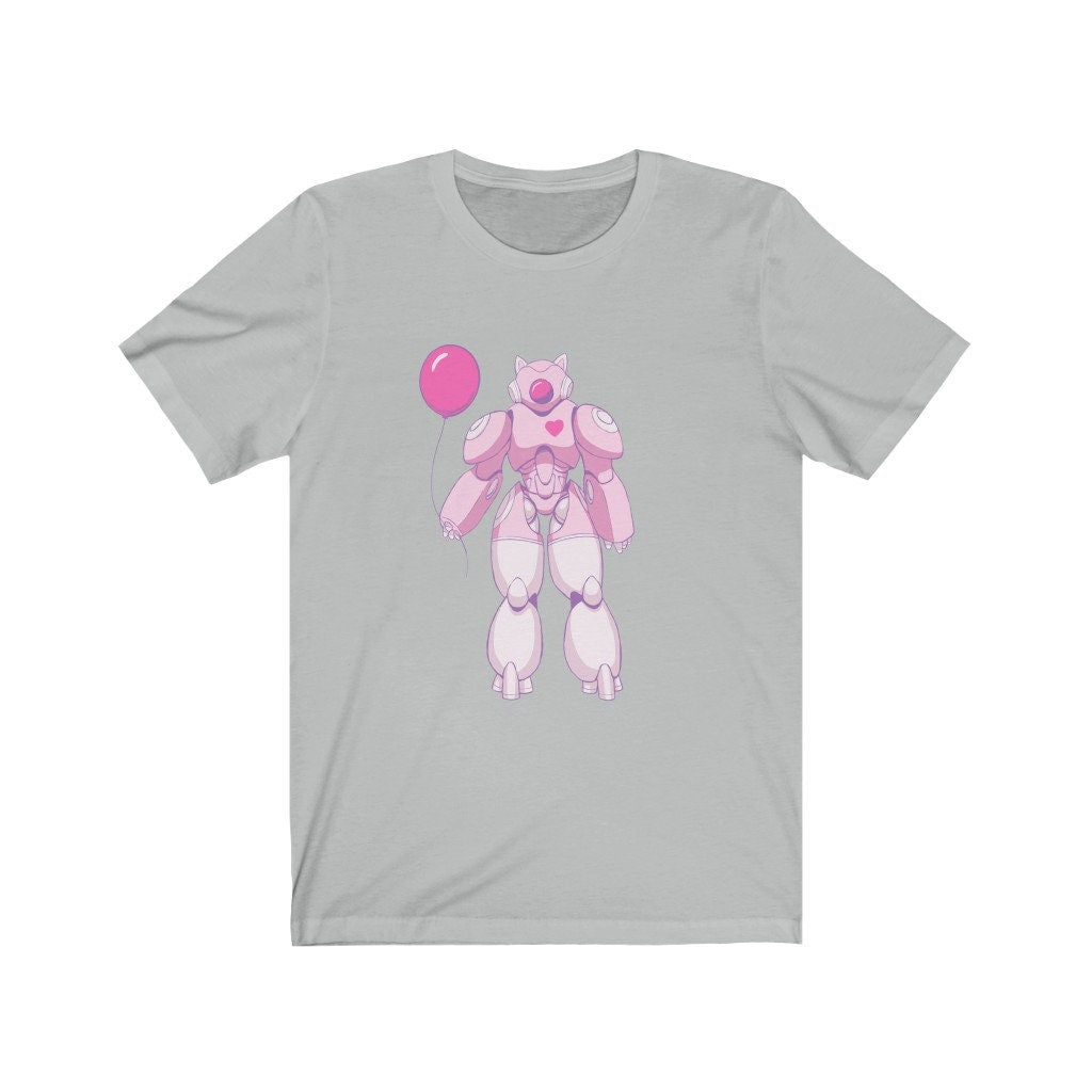 Kawaii Mecha with Balloon Unisex Tee, Kawaii Anime Pink Girl Robot Shirt, Kawaii Manga Robot Tee, Kawaii Aesthetic Mecha T-Shirt - Atomic Bullfrog