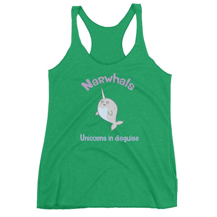 Kawaii Narhwals Unicorns in Disguise Women's Racerback Tank,cute workout top,summer top,kawaii clothing,anime shirt,pastel goth clothing - Atomic Bullfrog