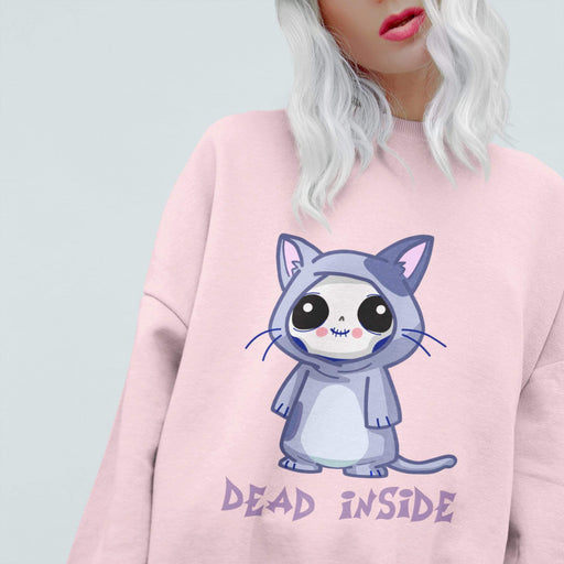 Kawaii Skull Neko Dead Inside Animal Core Cat Unisex Sweatshirt - Atomic Bullfrog