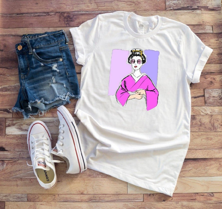 Retro 80's Style T-Shirt, Vintage 80's, Japanese Geisha Shirt,geisha art shirt,fashion illustration tshirt, cool graphic tee, Unisex T-Shirt - Atomic Bullfrog