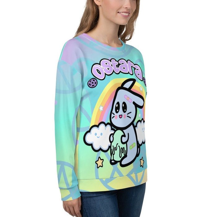 Yami Kawaii Bunny Sweatshirt, All Over Print Unisex Sweatshirt, Pastel Goth Easter Top, Creepy Cute Clothing, Menhera-chan, Easter Shirt - Atomic Bullfrog
