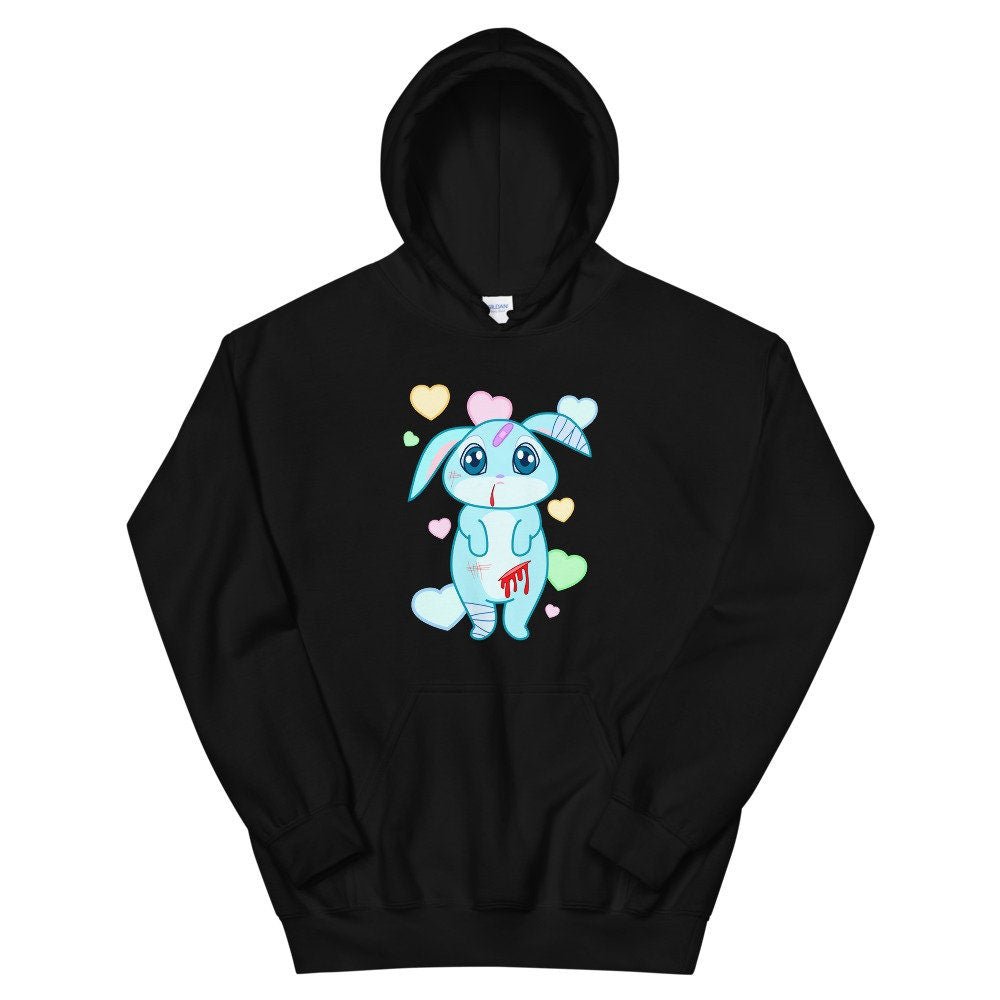 Yami Kawaii Sad Bunny Unisex Hoodie, Yami Kawaii Clothing ,Pastel Goth, Creepy Cute Clothing,Menhera, Bunny, Kawaii Clothing, Bunny Hoodie - Atomic Bullfrog